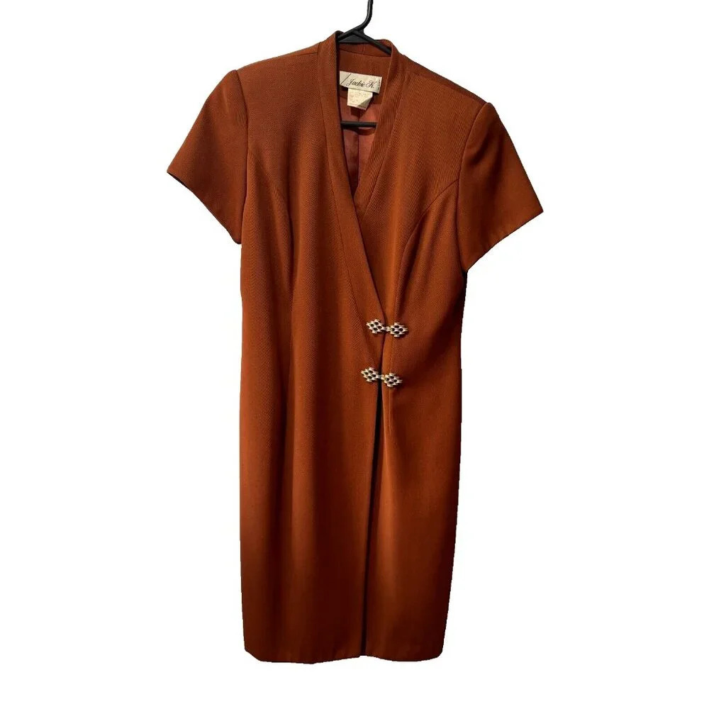 Vintage  Jackie K. burnt orange ladies size 7/8 dress with shoulder‎ pads